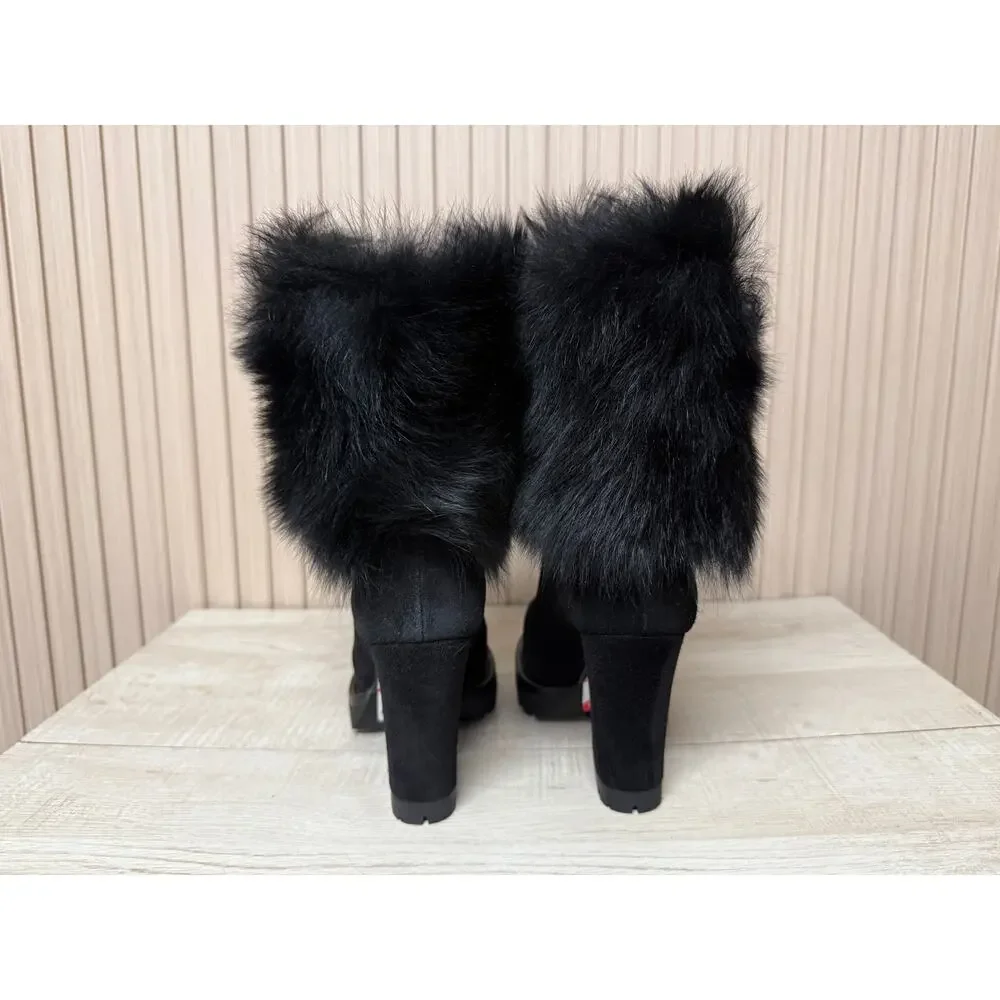 Prada Calzature Donna Real Fur Suede Leather Boots Size EU35 - Picture 7 of 12